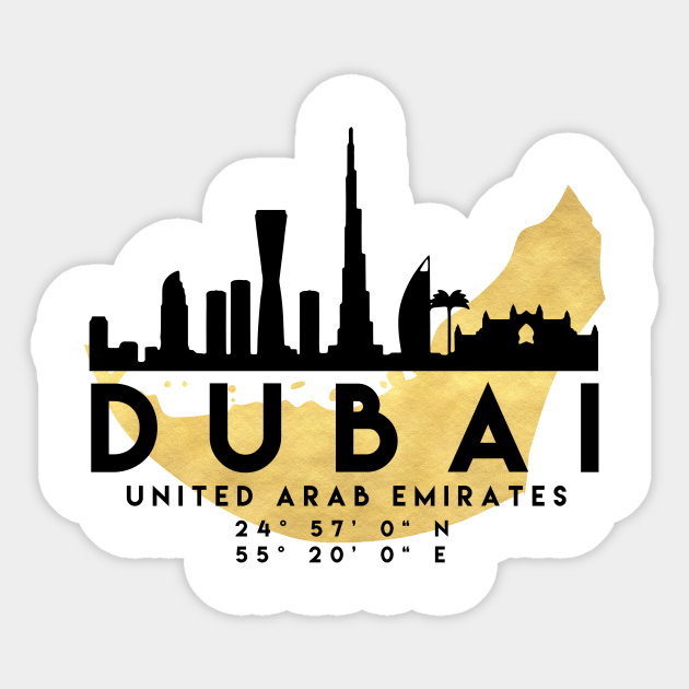 Dubai United Arab Emirates Skyline Map Art Dubai Sticker TeePublic